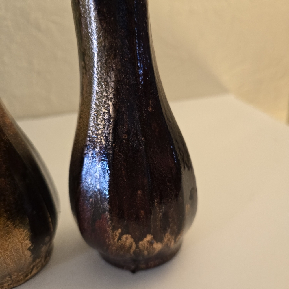 2 HANDCRAFTED Upcycled Glass Vases Brown & Copper HANDPAINTED Tabletop Art Decor - Picture 12 of 17